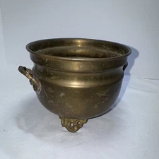Solid Brass Footed Cauldron Double Handle Pot