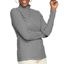 Croft & Barrow Women's Essential Long-Sleeve Mockneck Top Black Strip