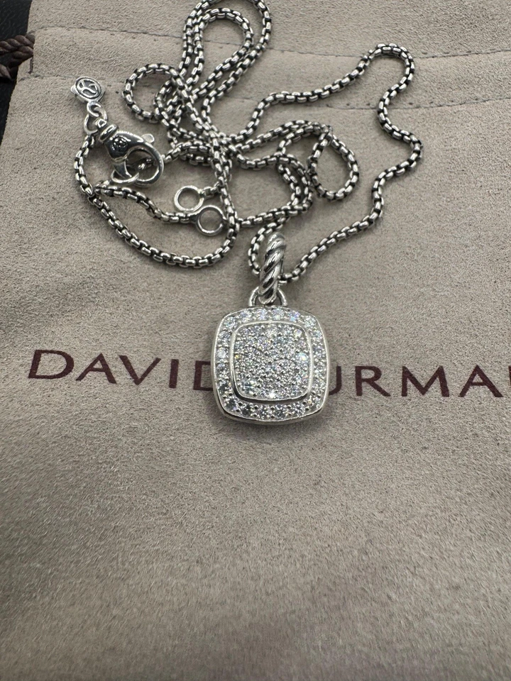 Colgante y collar David/Yurman de plata de ley de 14 mm pavé de diamantes albión de 18 pulgadas Foto 4 de 4