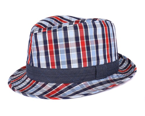 NWT BARBISIO Fedora HAT blue check 