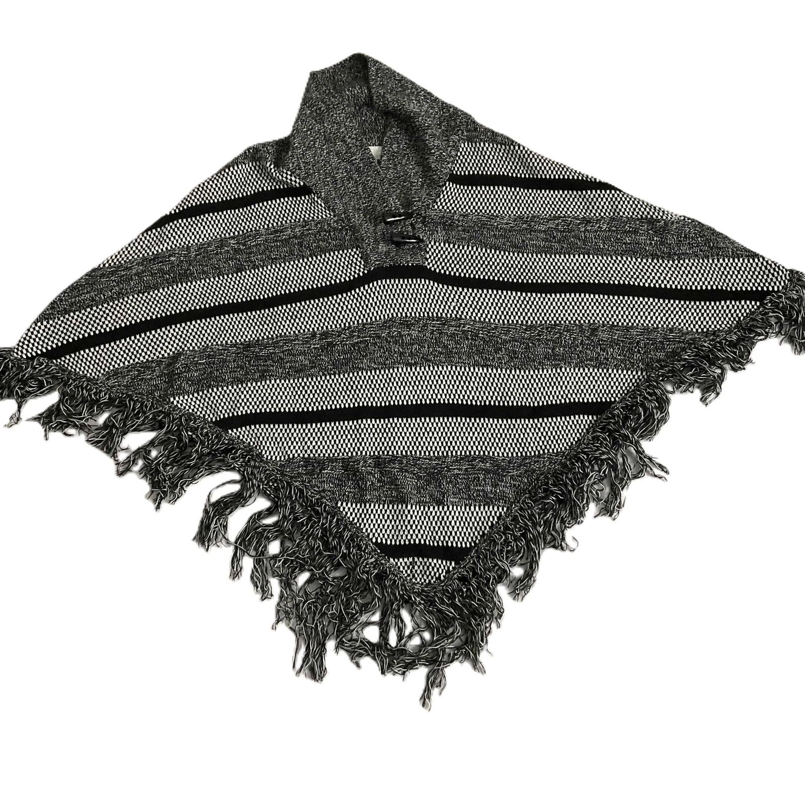 Carolyn Taylor Black Fringe Hem Aztec Bohemian Poncho 3x