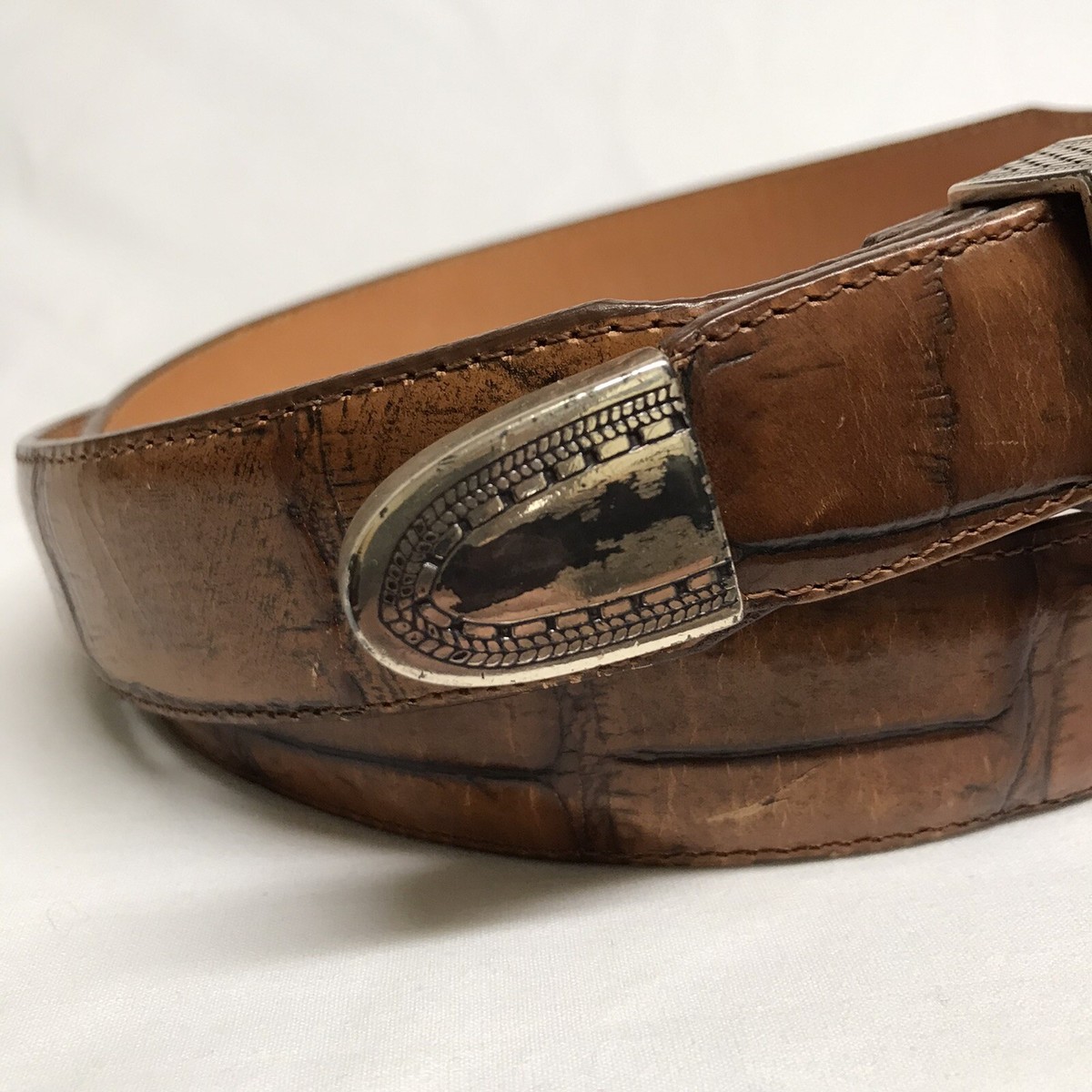 Vintage 1993 ONYX by Brighton brown moc crocodile Vintage Genuine ONYX by BRIGHTON Brown Leather Belt Unisex  main image 4