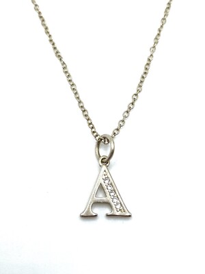 Sterling Silber 925 Pave Kristall Initiale A Buchstabe Anhänger Halskette Nachlass