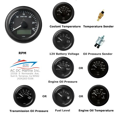 VDO VIEWLINE SET OF GAUGES BLACK WITH SENSORS
