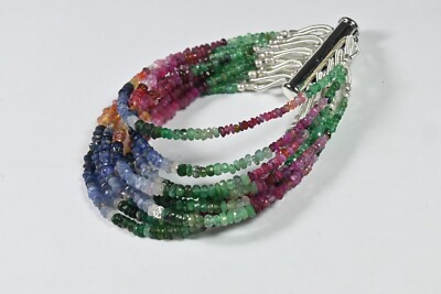 10 Layer Genuine Multi Sapphire Faceted Rondelle Gemstone Beaded Bracelets 6''