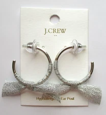 J Crew Ribbon Wrapped Hoop Earrings Silver Tone