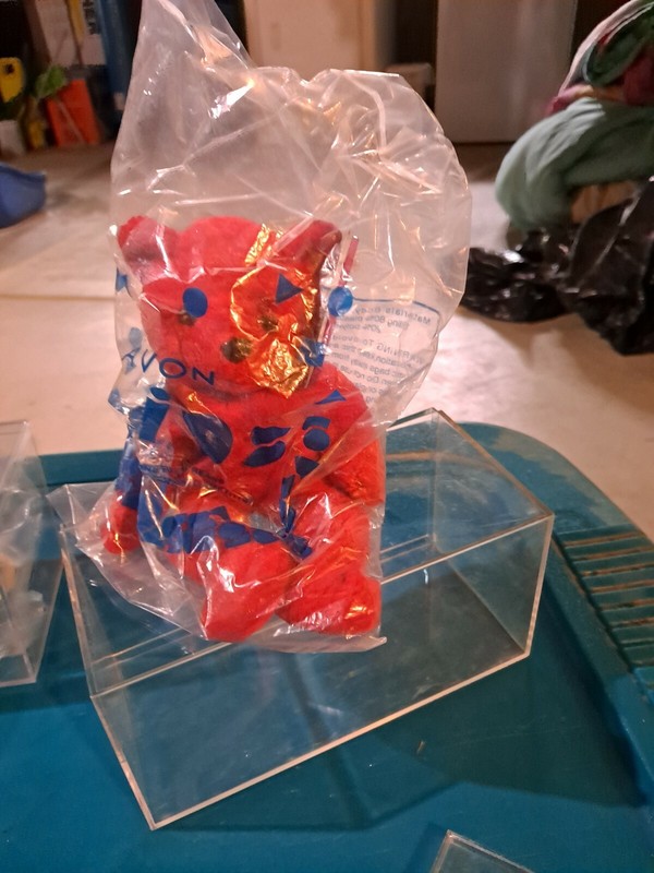 Avon RED Teddy Bear In Plastic Storage Case