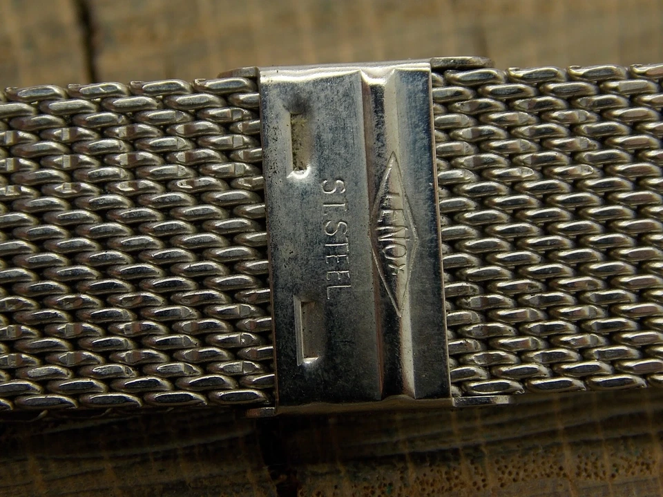 Correa de reloj vintage con cierre deslizante Lenox de 20 mm de malla inoxidable años 60 NOS sin usar Foto 4 de 4