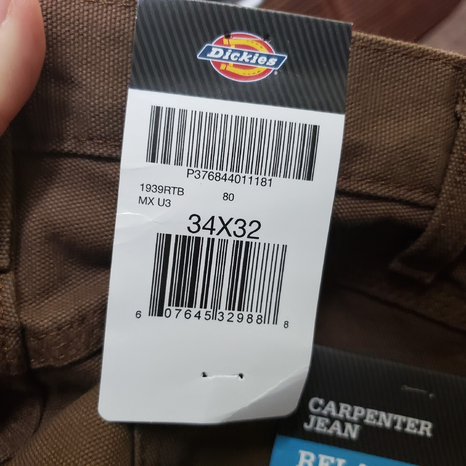 Dickies Men's Jeans Relaxed Carpenter Straight Pants Size 34x32 Brown Workwear