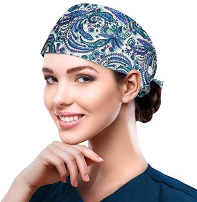  Adjustable Working Caps with Button & Sweatband, Elastic 8 1 Pack:blue Leaf