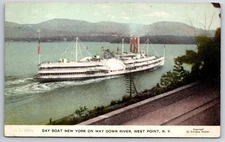 Vintage Day Boat New York on Hudson River West Point NY Postcard