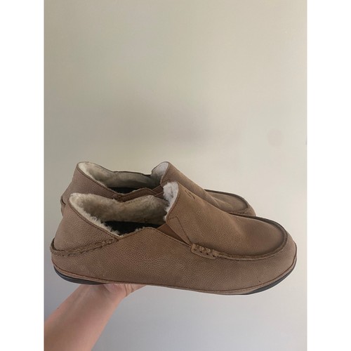 EUC OluKai Kipuka Hulu Men's Size 10 Brown Leather Slip On Slippers (10450-3333) - Picture 2 of 8