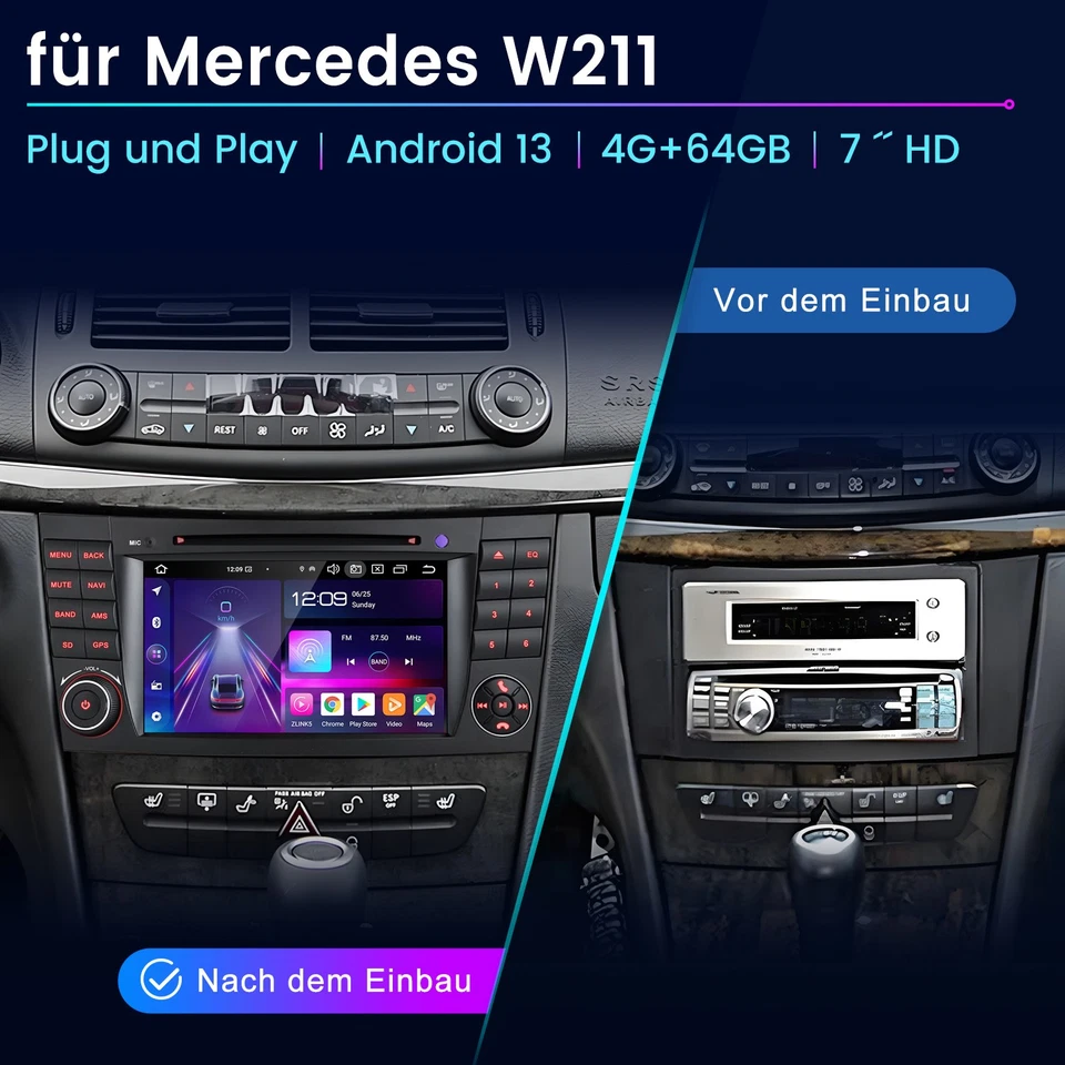 64GB Android 14 DAB+ Autoradio Carplay GPS Navi Mercedes E/CLS-Klasse W211 W219 - Bild 2 von 4