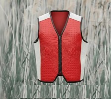 Real Leather Red Embossed Vest with White Skin Detail, Biker Style
