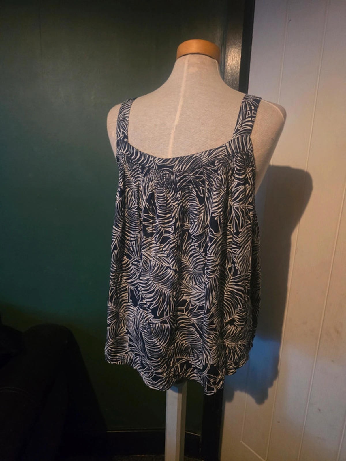 Next Navy & White Leaf Print Cami Top - Size 10 image 3