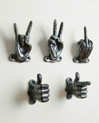 #ad Set of 5 Hand Gesture Decorative Wall Hooks Peace Sign Rock On and Finger $56.08