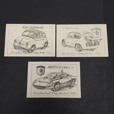 Lot of 3 Fiat Abarth Signature Tateo Uchida Greeting Cards