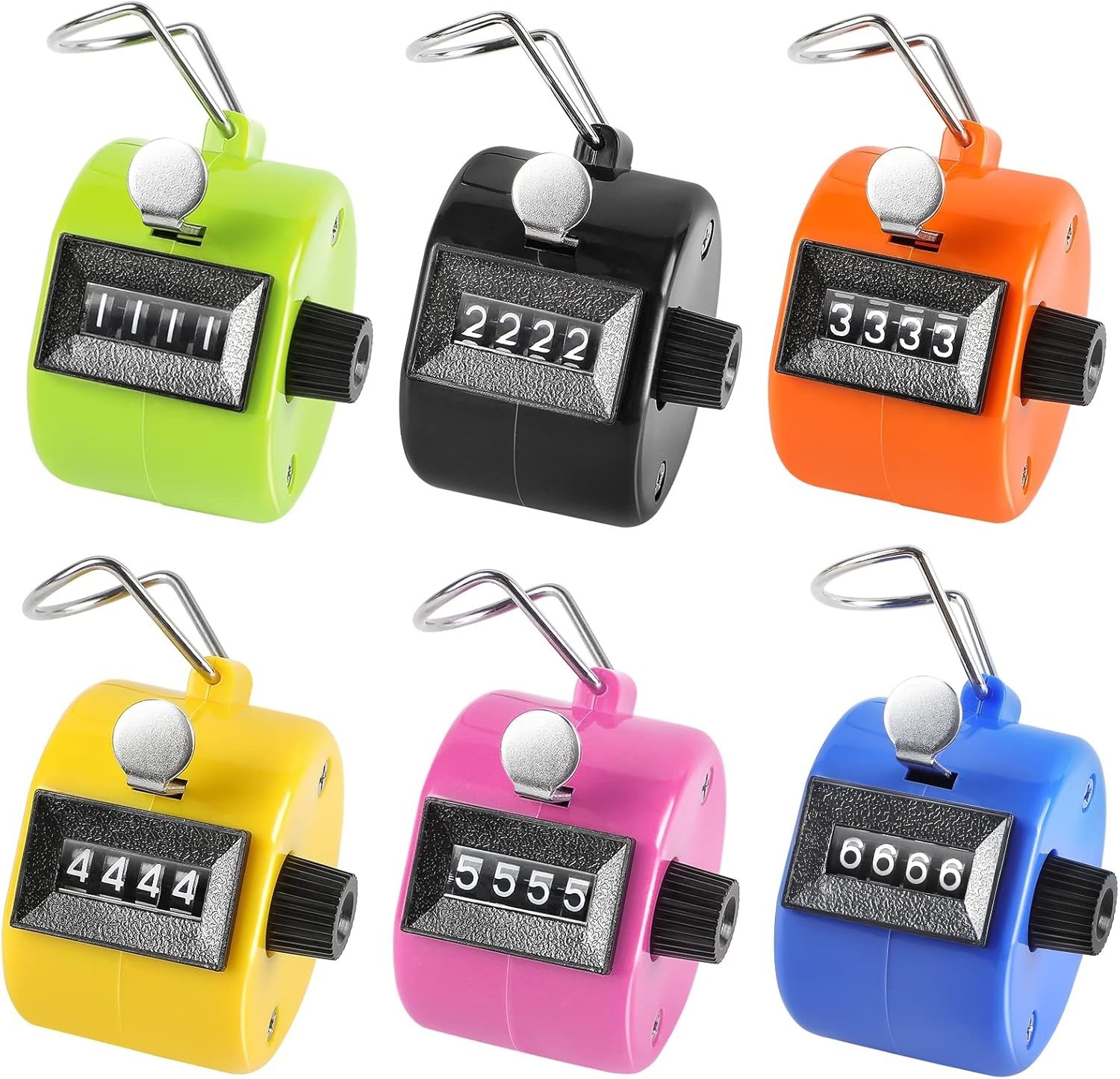Handheld 4-Digit Number Clicker Counter, Pack of 6 Colors, New