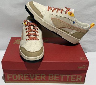 PUMA Rebound V6 Low Open Road Men's Sneakers (Snow, Dune, Heat, Yellow, Blue)