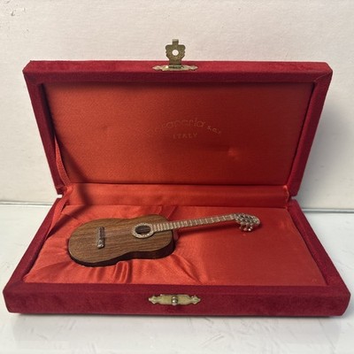 4-inch Vintage Rosaperla Italy Mini Guitar 925 Sterling Silver Wood w/ Box
