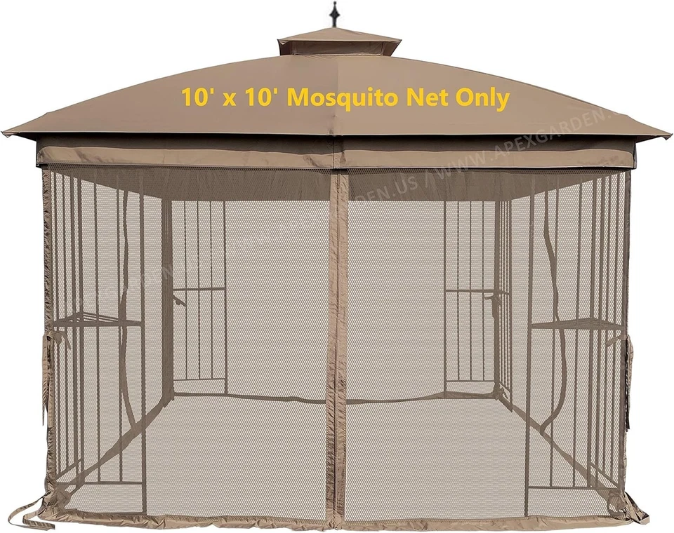 10'x10' Water-Resistant Tan Gazebo Mosquito Netting with Zippers - Easy Assembly - Image 3 of 4