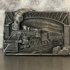 1983 Bergamot Brass Works belt buckle featuring a steam locomotive Train