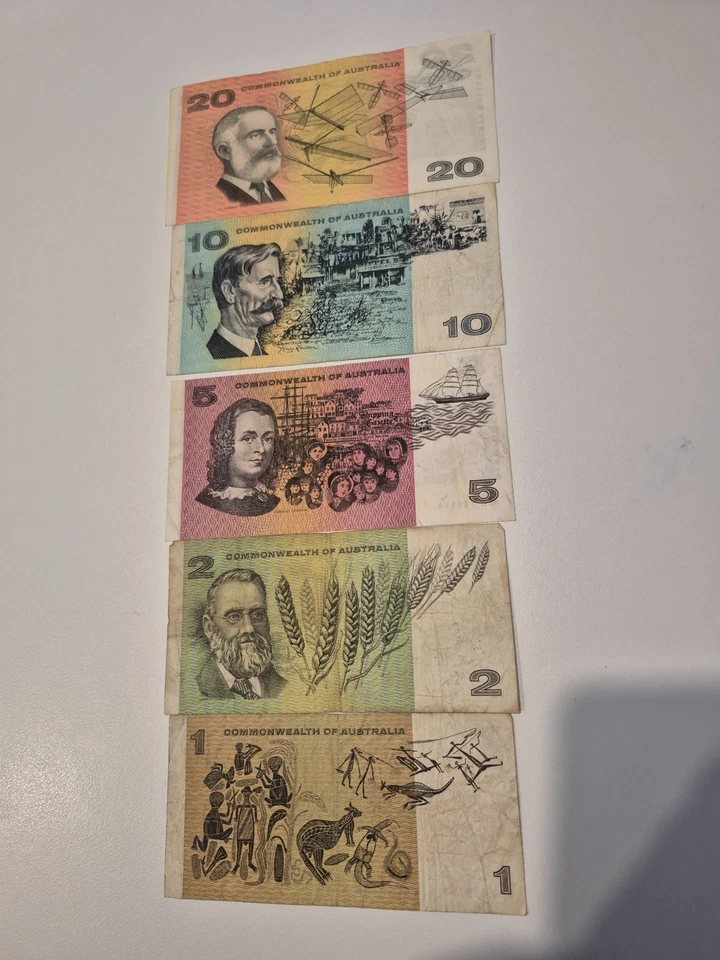 Australian Decimal Banknotes Set Commonwealth of Australia $1 $2 $5 $10 $20 - image 2 of 2
