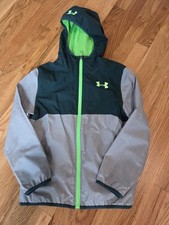 Under Armour Boys' Grey  Dark Teal Hooded Jacket with Lime Accents