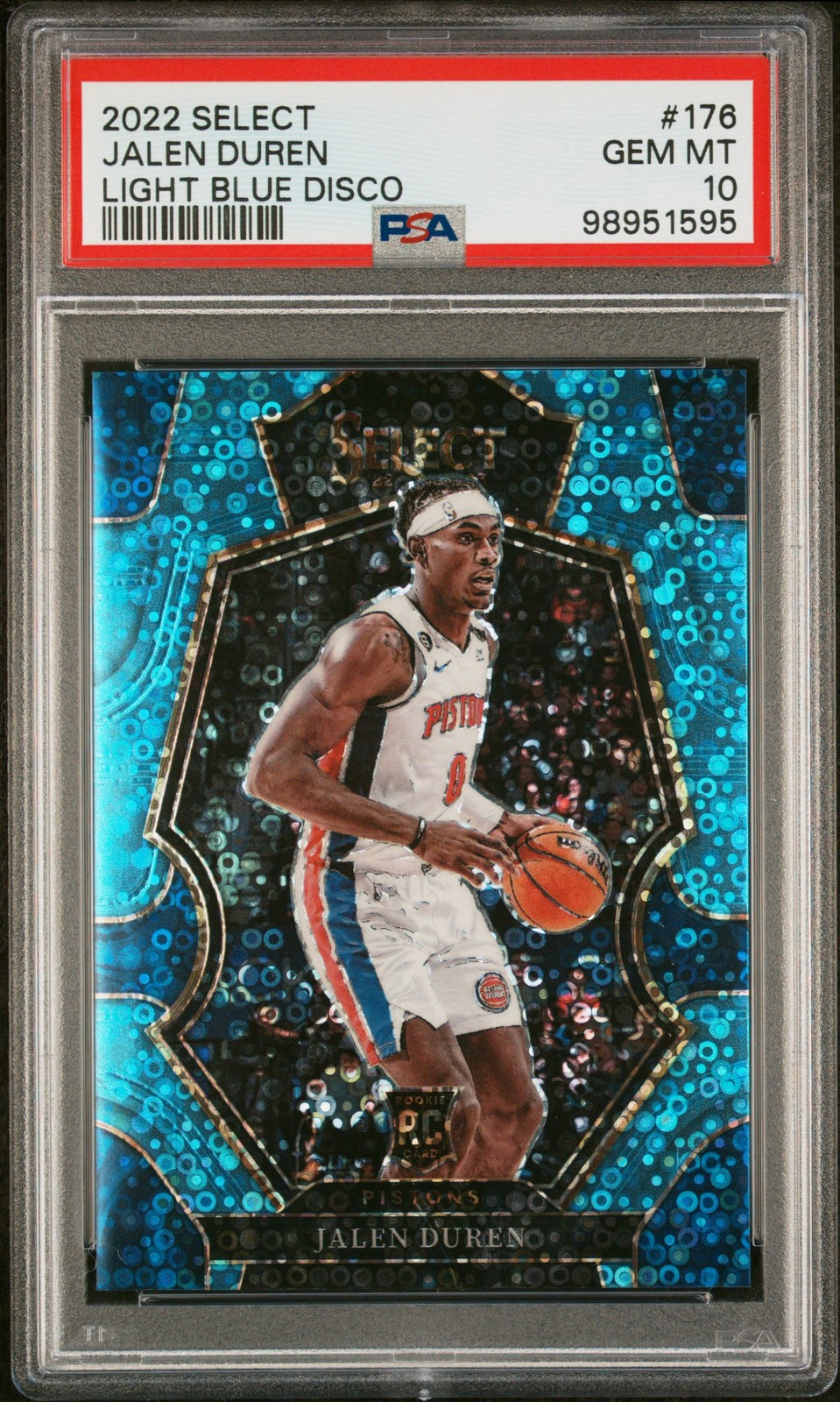 2022 PANINI SELECT LIGHT BLUE DISCO #176 JALEN DUREN 52/99 PSA 10