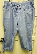 FRESH PRODUCE L CAPRIS PANTS ALL COTTON LIGHT BLUE Drawstring Pockets 34  Waist
