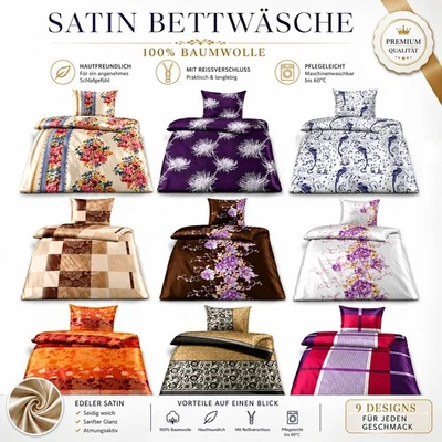 Bettwäsche Bettgarnitur Bettbezug Baumwolle Satin 2tlg 4tlg Single Face 4 Größen - Bild 1 von 2