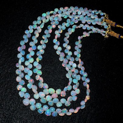 198,00 kt 3 Strang Äthiopischer Opal Perlen schöne Halskette Schmuck VK 07 E711