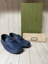 Gucci GG Leather Moccasin Loafers Washed Indigo Blue Sz 6G / 6.5US