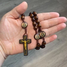 Our Lady of Guadalupe Devotional Cord Rosary Wood + Laminated Prayer Card Cross