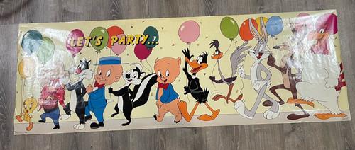 READ Vintage 1986 One Stop Posters Looney Tunes Let’s Party 76x26 Birthday Rare - Picture 1 of 22