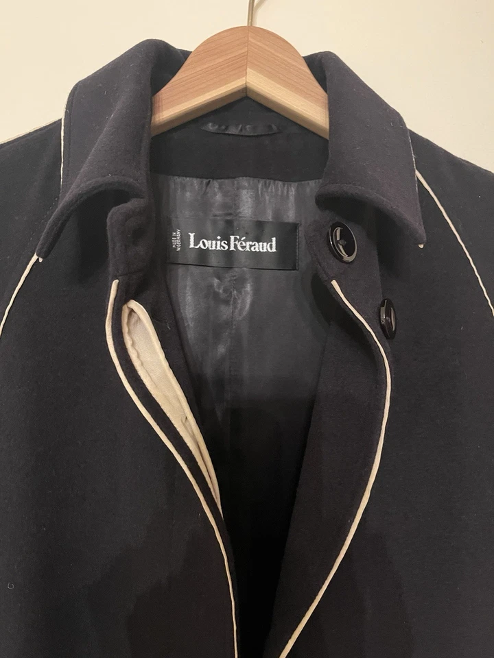 Abrigo Louis Féraud Paris Pelo Camel Negro Borde Piacenza Hecho en Francia Talla 36 EE. UU. 6 Foto 3 de 4