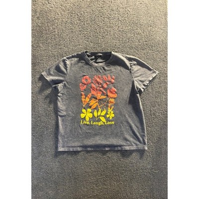 Mavi Mens Live Laugh Love Floral Graphic T-Shirt Charcoal Mineral Wash Gray M