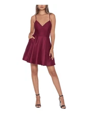 BLONDIE NITES Womens Maroon Back Skirt Spaghetti Strap Dress 11