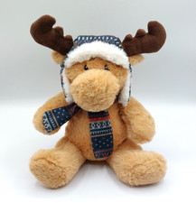 Peluche doudou renne marron beige Jours Heureux chapka écharpe 24 cm assis TTBE