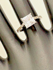 FAS 925 STERLING SILVER 6.9MM SQUARE CZ SOLITAIRE RING SIZE 6.5 ENGAGEMENT 2522
