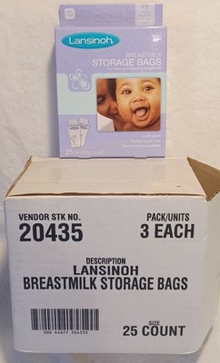 Lansinoh Breastmilk Storage Bags 75 Pre-Sterilized Leakproof Bags 3 Pack/25   -C
