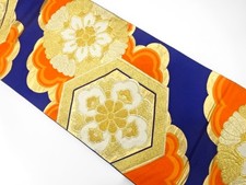 7622826: JAPANESE KIMONO / ANTIQUE FUKURO OBI / SILK / WOVEN CLOUD