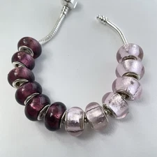 European Murano Style Wine Burgundy Pink Glass Beads Set Of 12 Pcs