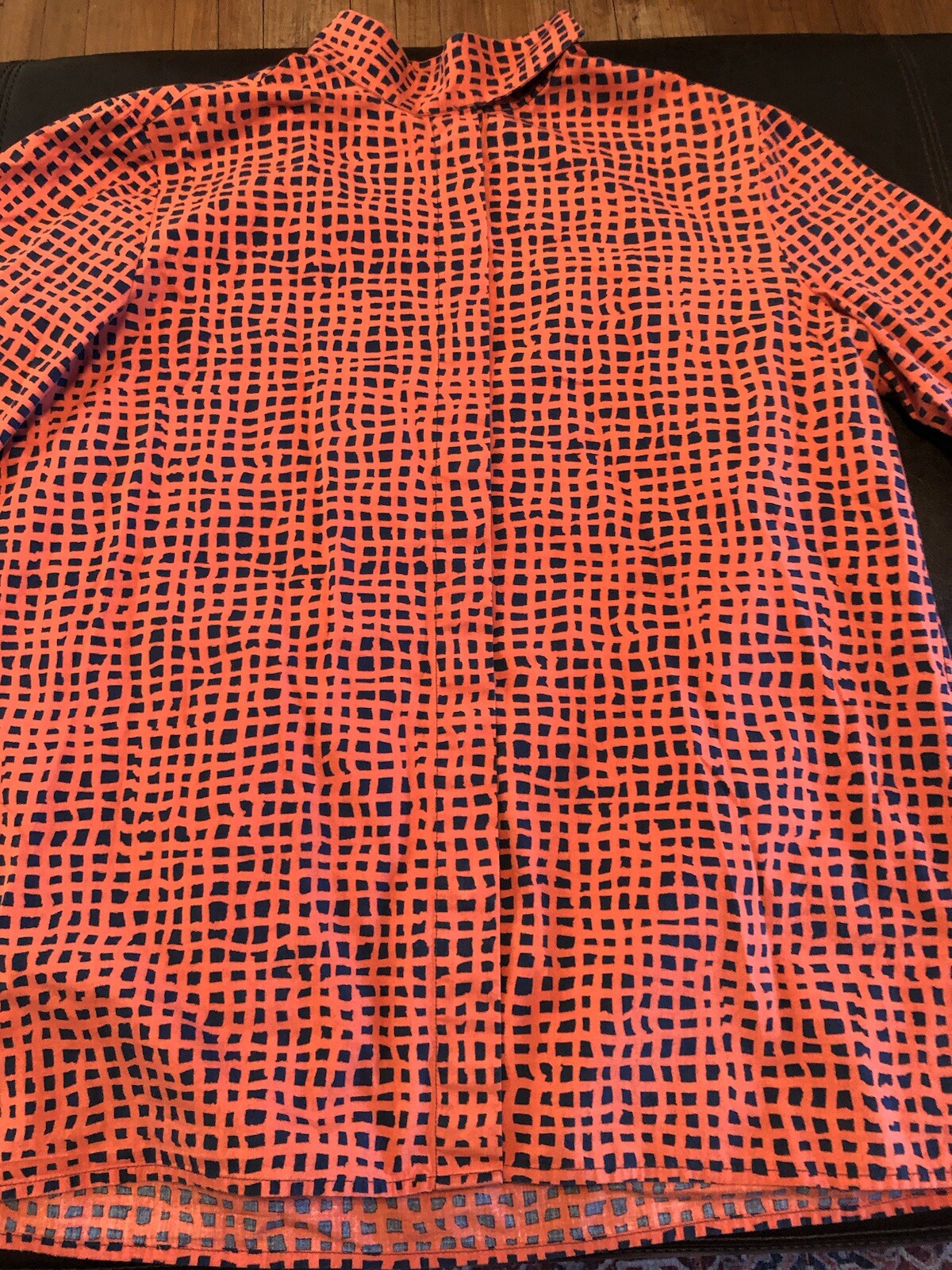Aeffe Spa Orange Navy Patterned Button Down Blous… - image 2