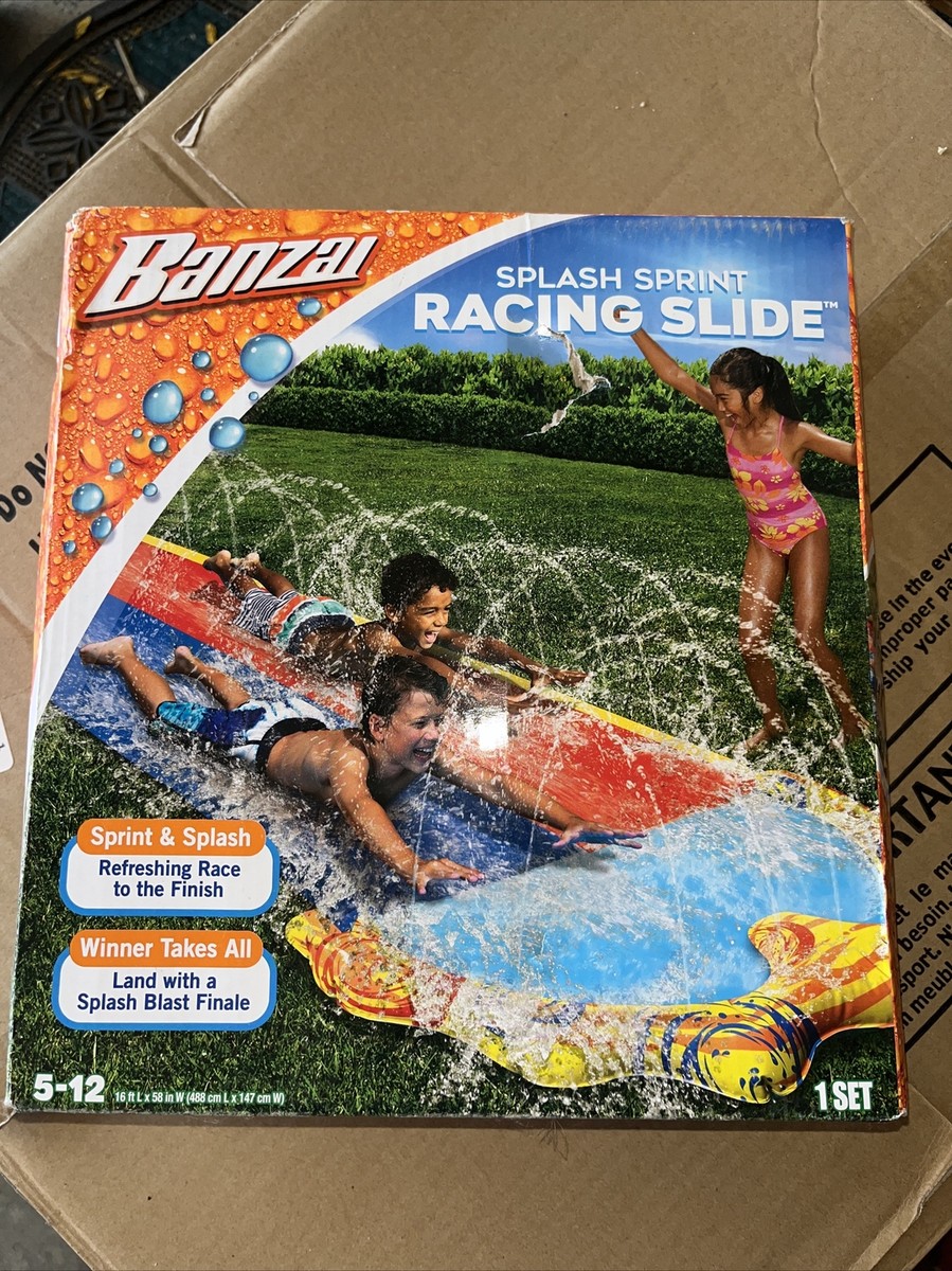Banzai Twin Falls Kids Giant Outdoor Inflatable Dual Water Slide Splash Park Toy