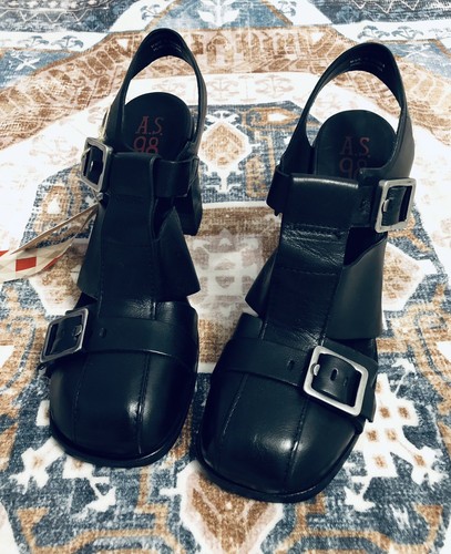 AS98 Leder Sandalen Emery Schnalle gestapelt Blockabsatz schwarz EU 39 / US 8,5-9? - Bild 6 von 23