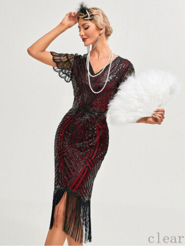 Flapper Dress Vintage Sequin Fringe Great Gatsby Prom Lady Christmas Party - Picture 8 of 36