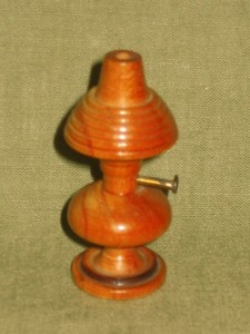 1940's HAND TURNED WOOD MINIATURE KEROSENE LAMP MARKED WITH LOCAL & DATE   (X)