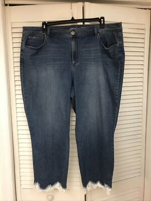 High Rise Novelty Denim Inc Plus Sz 24W Skinny Leg Crop Novelty