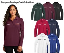 Ink Stitch Custom Logo Texts Stitching Women Long Sleeve Polo Shirts